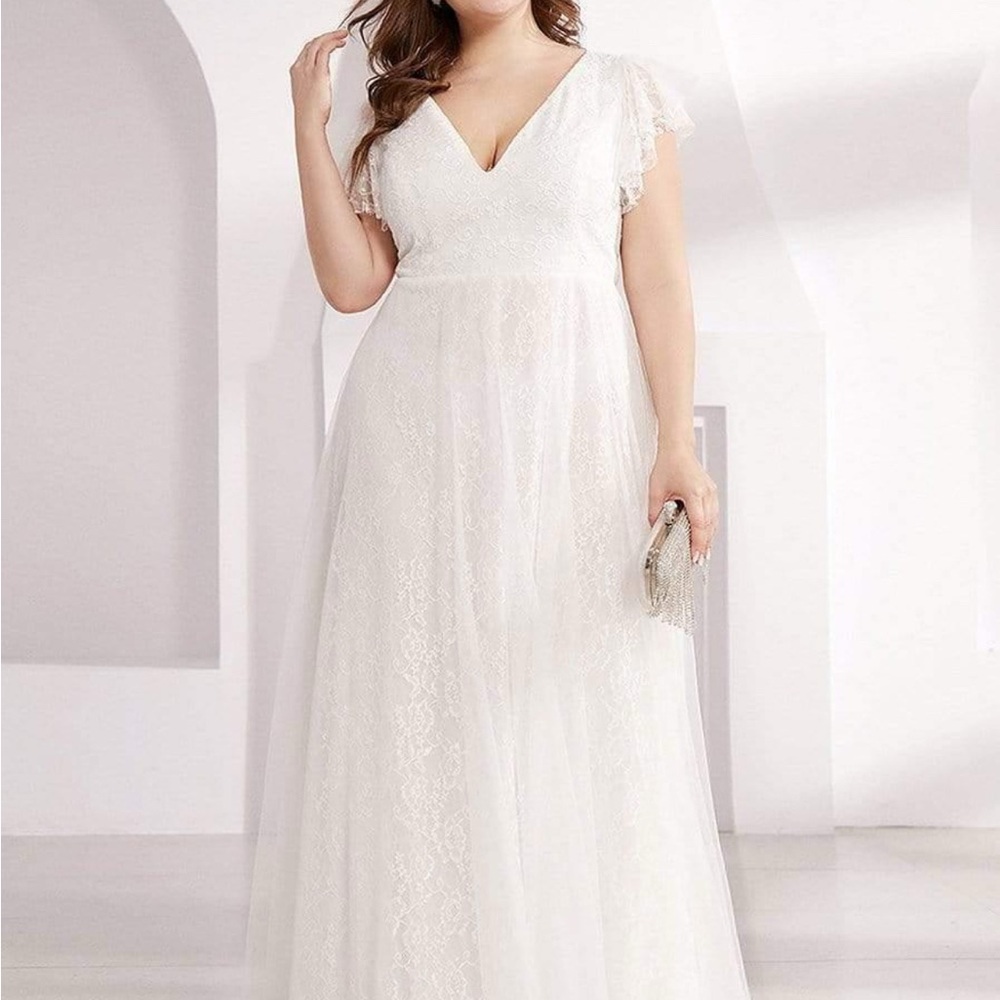 Plus Size Cap Sleeve Floral Lace Long Formal Dresses